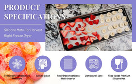Crunch Co. silicone mat is easy to clean and reusable after freeze drying.