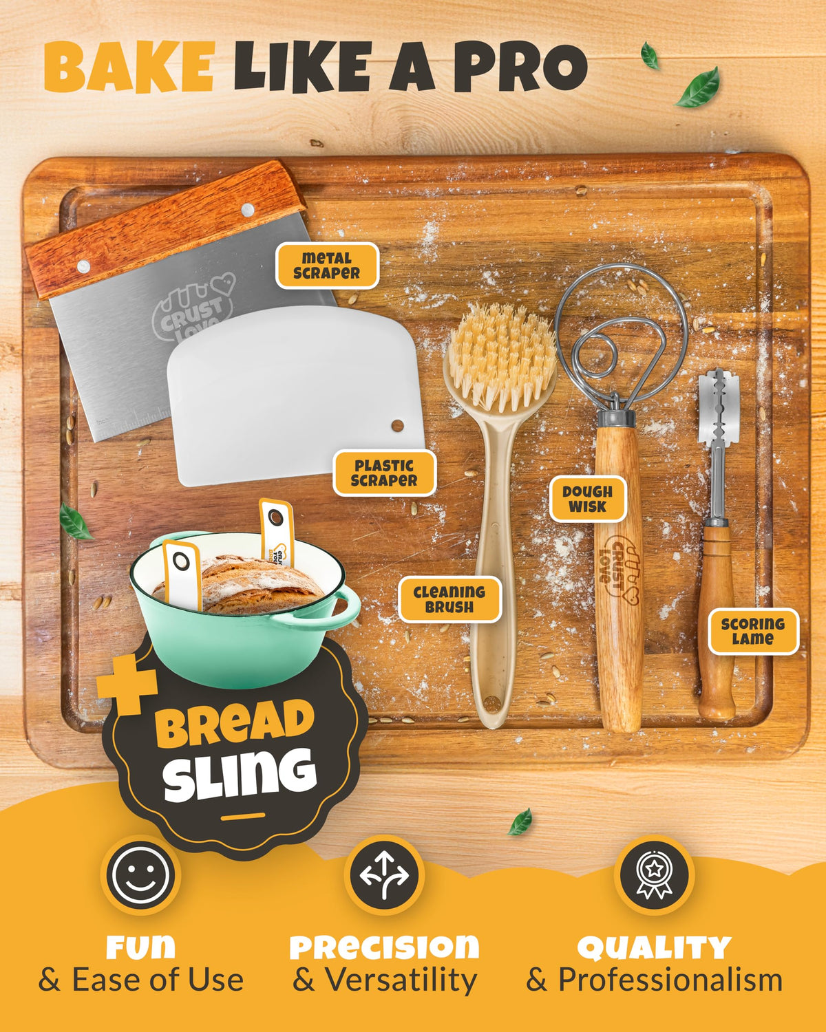 CRUSTLOVE enamel Dutch oven pan ensures even cooking and crust formation.