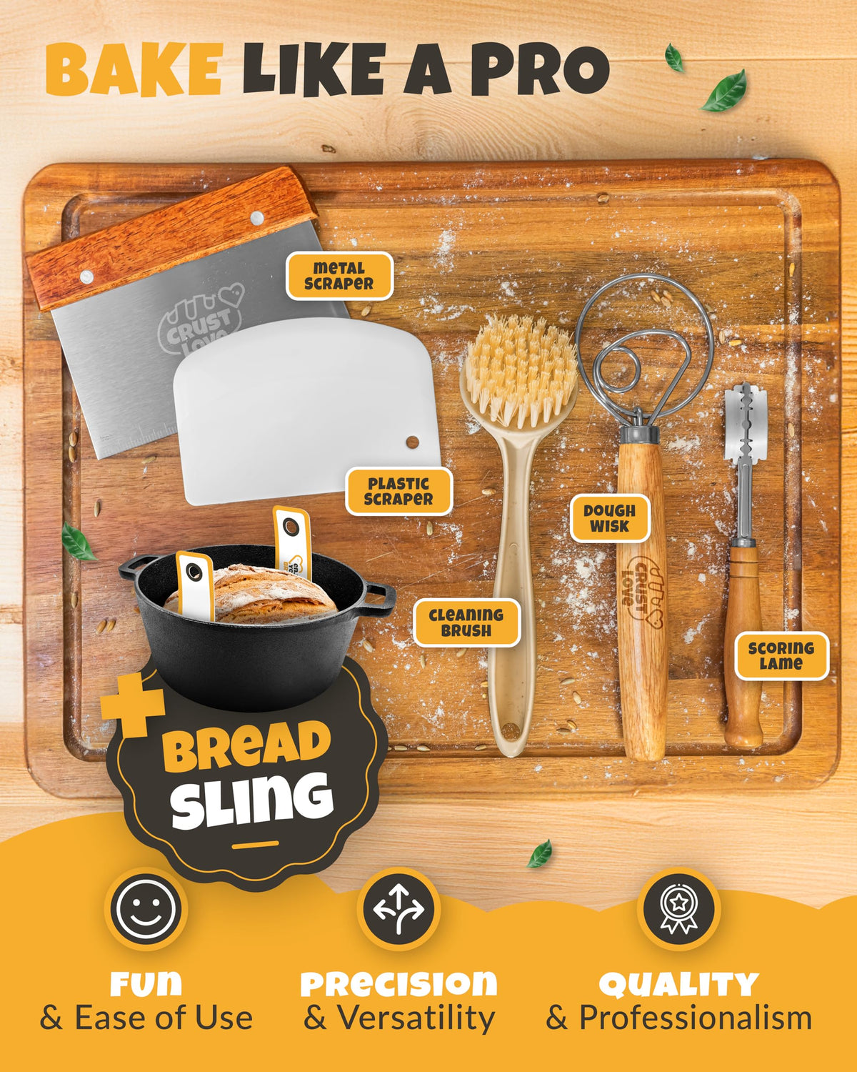 CRUSTLOVE silicone bead sling for safe, mess-free handling of hot bread.