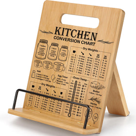 CryCarrot bamboo cookbook stand on the counter for easy recipe viewing