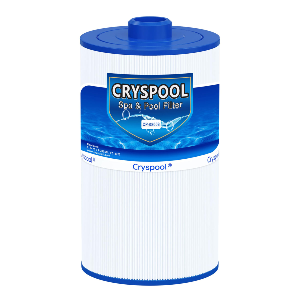 Cryspool 08008 filter dimensions showing precise fit for spa models.