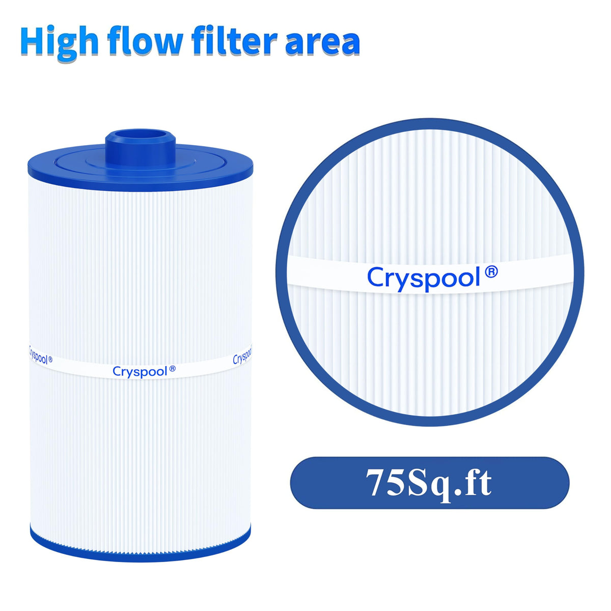 Cryspool 08008 filter flow illustration shows improved water circulation.