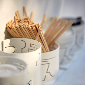 Crystal Ware biodegradable stirrers reduce plastic use while enjoying warm or iced drinks
