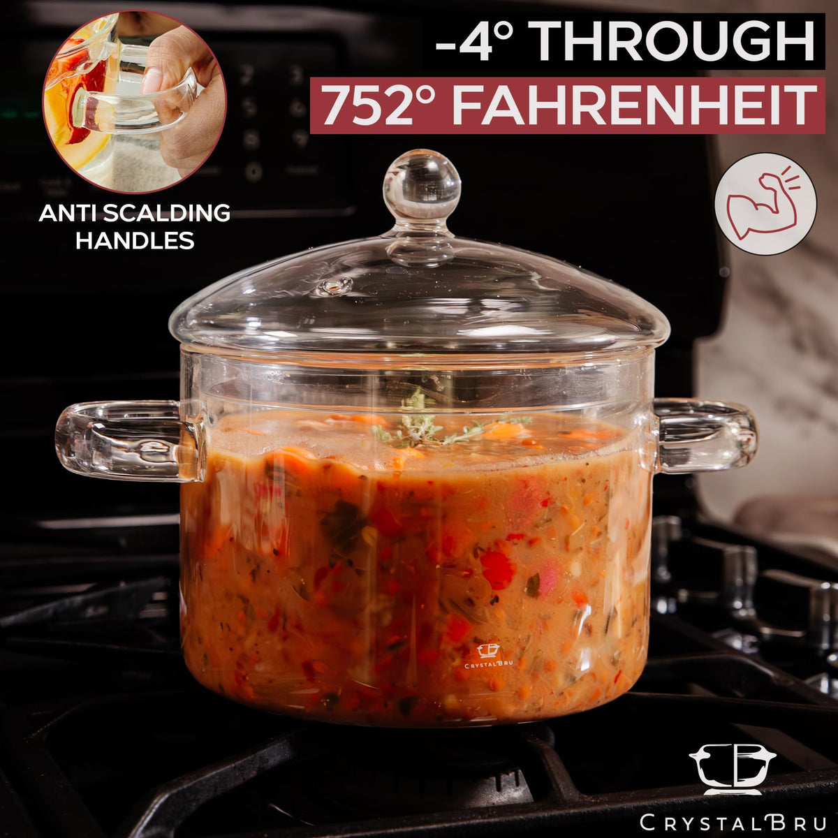 Crystalbru clear borosilicate glass pot lets you monitor cooking without lifting the lid