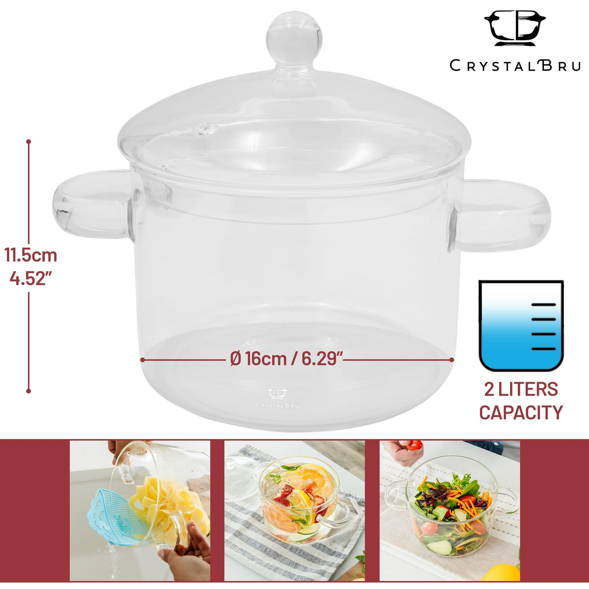 Crystalbru pot ideal for pasta, soup, and baby food with steady heat