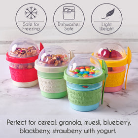 Crystalia multi-purpose cups for cereal, oats, yogurt, and snacks.
