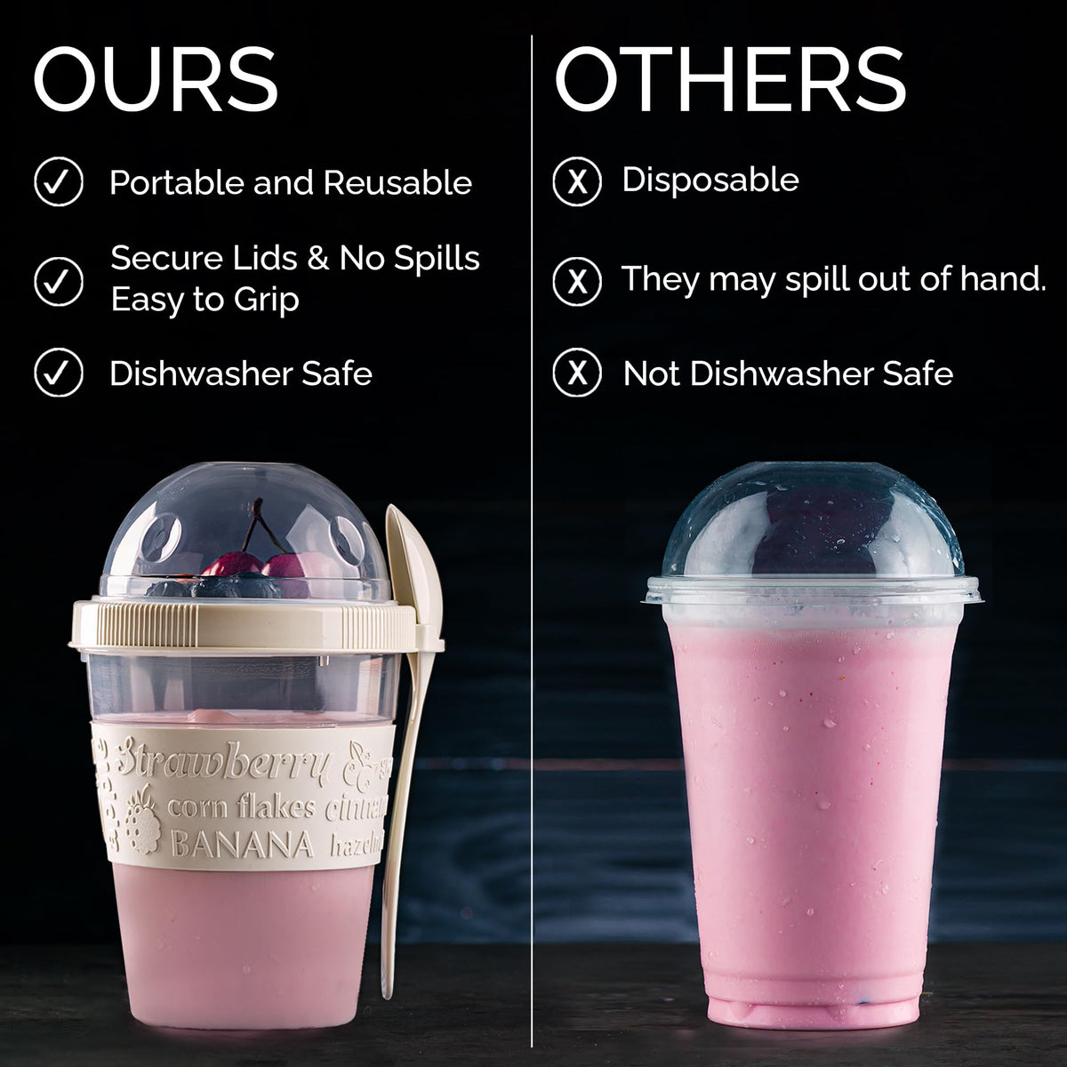 Crystalia portion-control 6-ounce cups support balanced breakfasts.