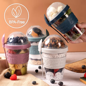Crystalia reusable yogurt containers with lids, ideal for mess-free takeaway.