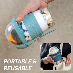 Crystalia take-and-go containers for cereal or oatmeal on commutes.