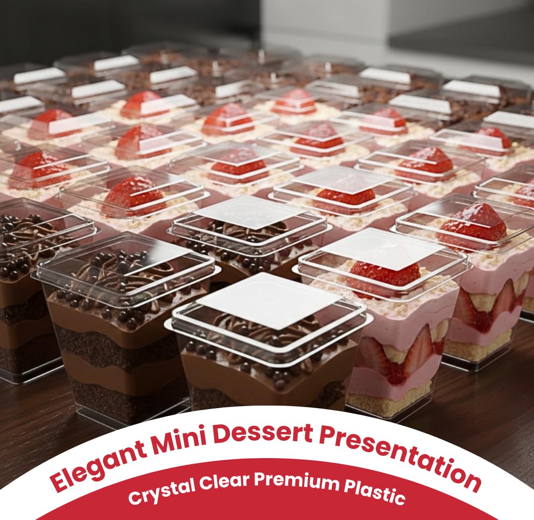 Crystry 100-pack recyclable dessert cups ideal for events.