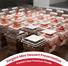 Crystry 100-pack recyclable dessert cups ideal for events.