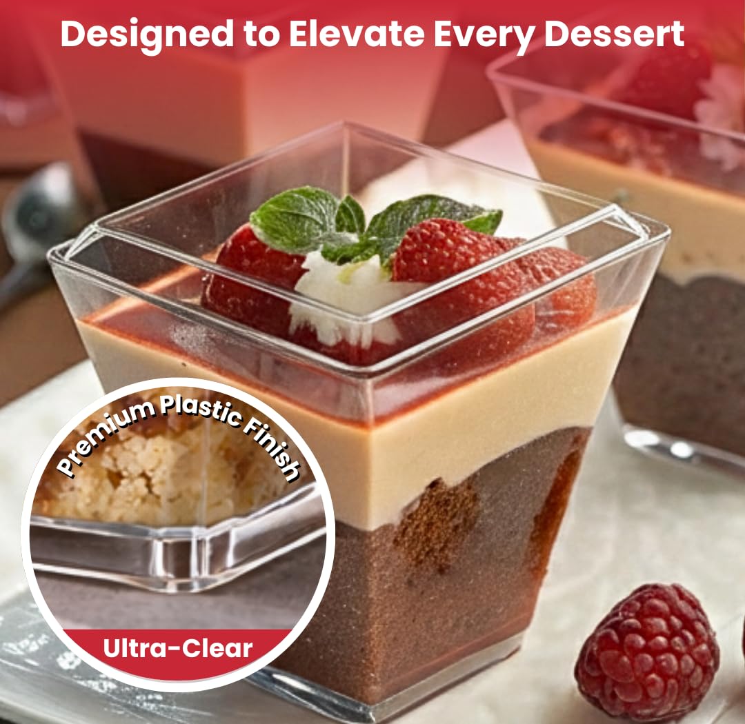 Crystry durable BPA-free 5 oz dessert cups, stackable for easy storage.