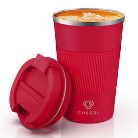 CS COSDDI 12oz red tumbler full, ready for daily use.