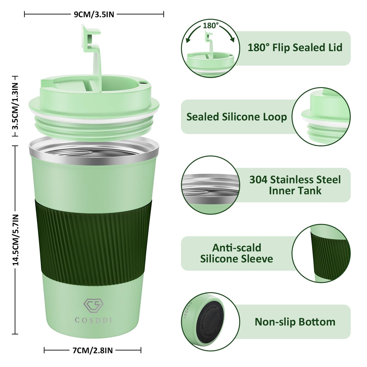 CS COSDDI lid with airtight seal prevents spills during travel
