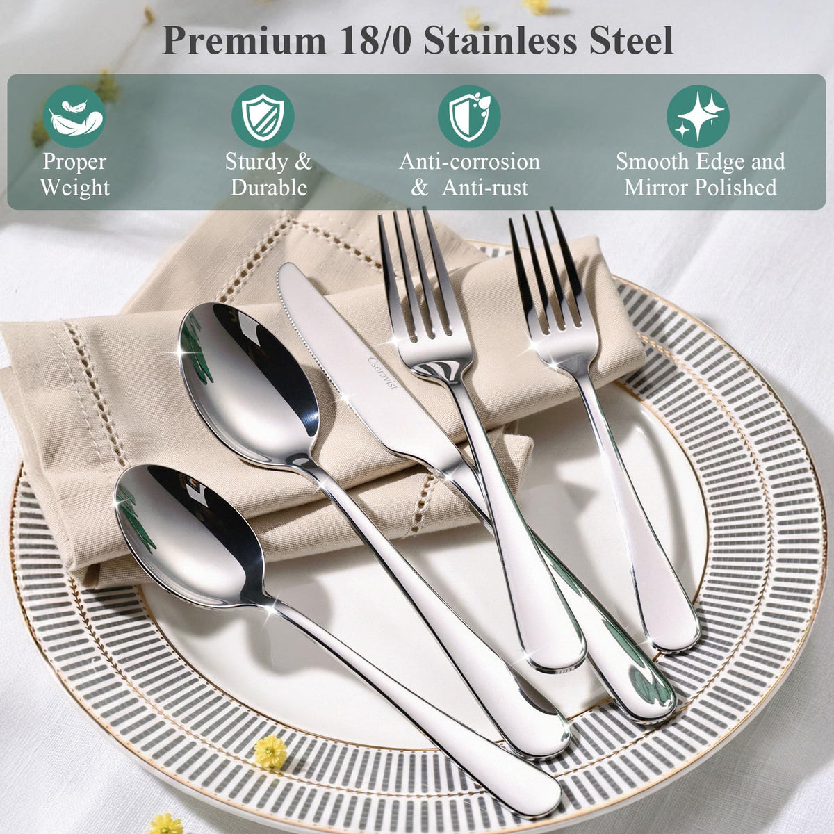 Csoravist heavy-duty stainless steel dinner forks ensure durable daily use.