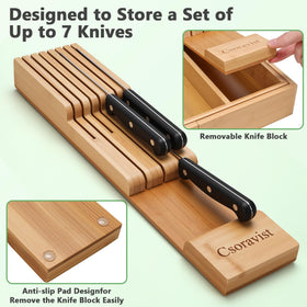 Csoravist natural bamboo drawer organizer close-up, durable and easy to clean.