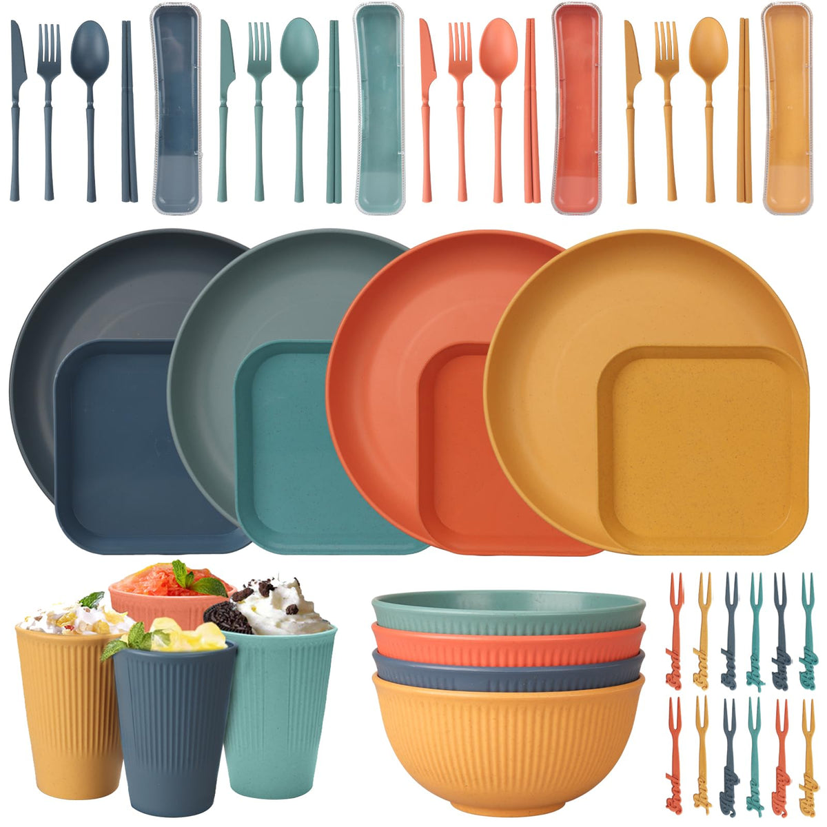 CSYY 48-piece unbreakable dinnerware set ready for travel use