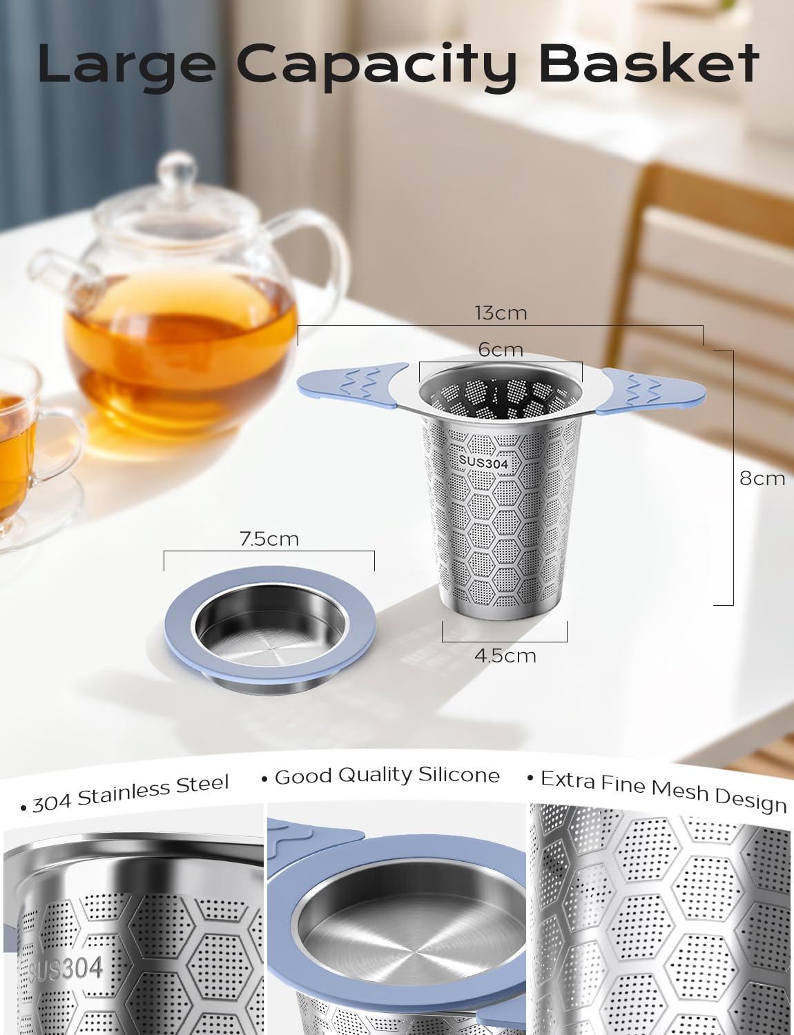CTIANWXY tea infuser with extra-fine 0.4mm mesh prevents leaf particles.