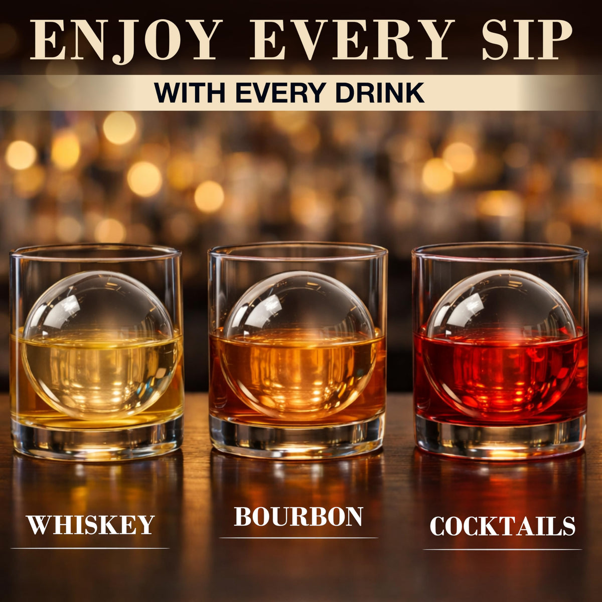 CUBARO clear ice ball maker in freezer showcases home bar-ready premium gadget.
