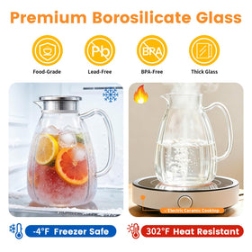 CubbyHaven wide-mouth glass pitcher facilitates easy cleaning.
