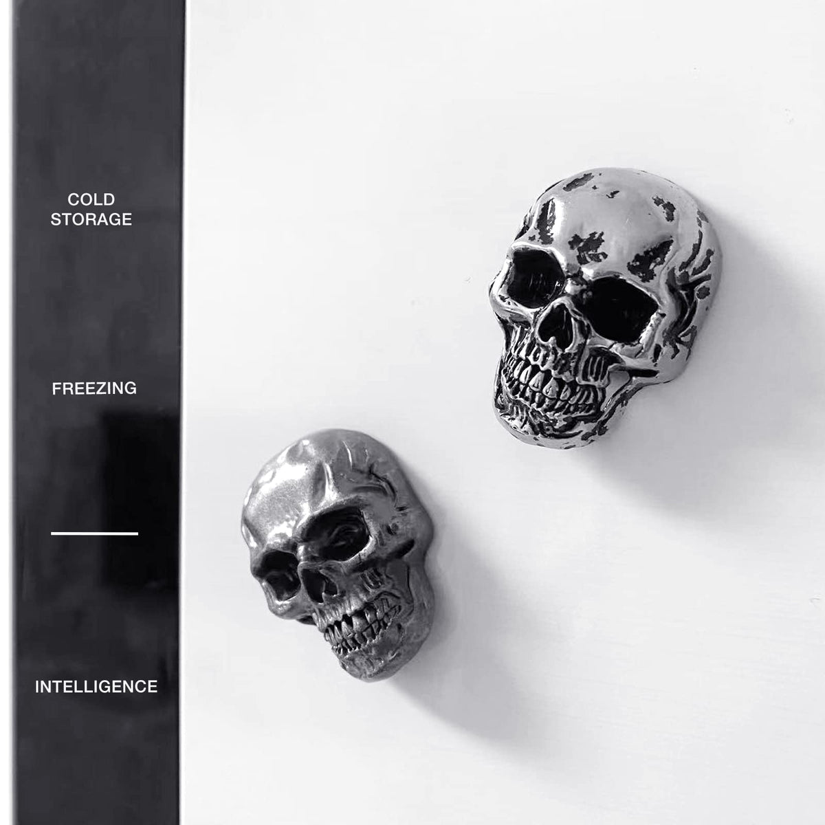 Cucaledo skull magnets ideal for fridge, locker, and whiteboard surfaces.