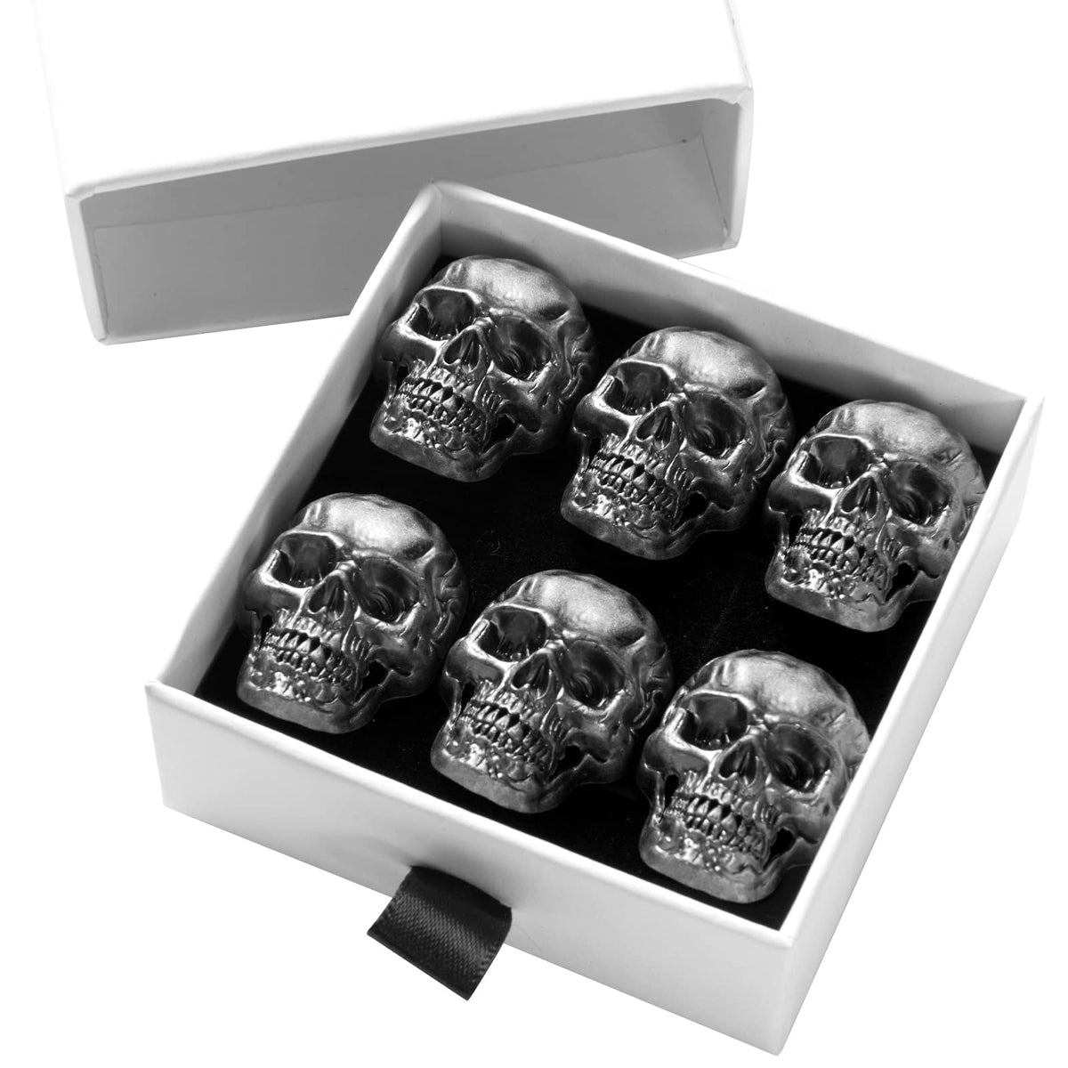 Cucaledo skull magnets set of six in black finish with strong hold on metal surfaces.