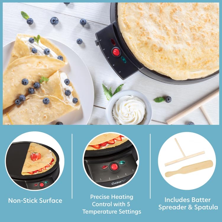 Batter spreader included with CucinaPro crepe maker for even batter distribution