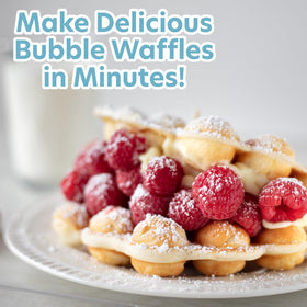 CucinaPro Bubble Waffle Maker open lid showing easy-lock closing design.