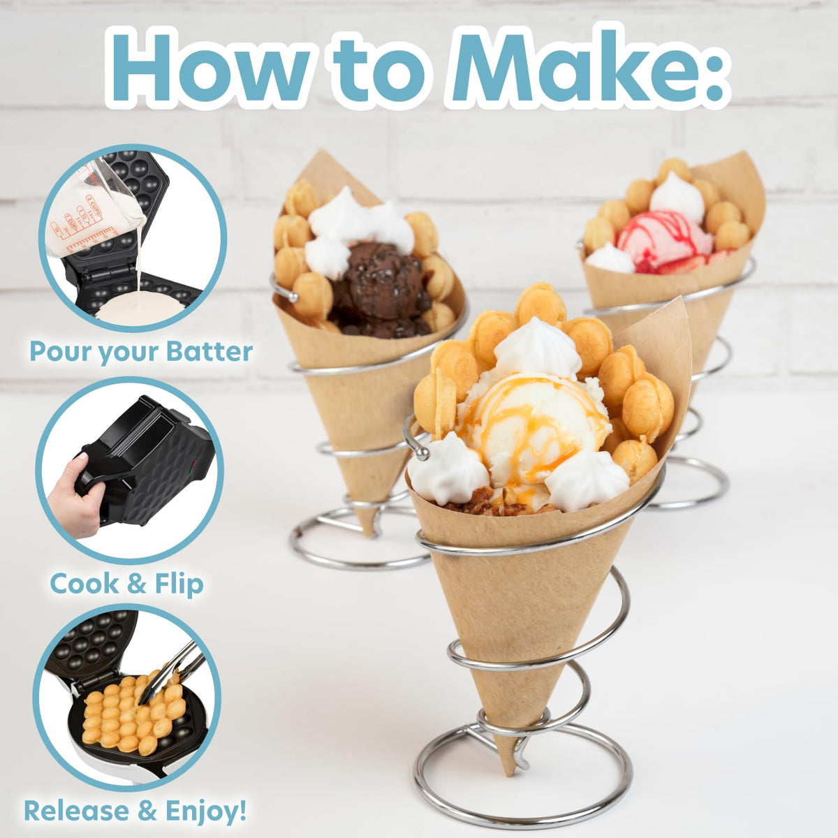 CucinaPro Bubble Waffle Maker non-stick plates for effortless release and fast cleanup.