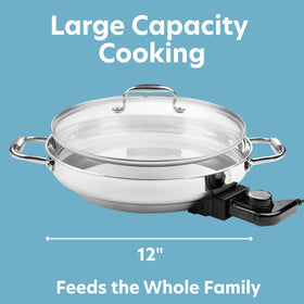 CucinaPro 12-inch skillet with precise temperature control knob