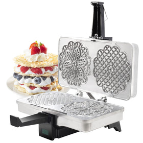 CucinaPro pizzelle maker bakes two cookies at once, speeding party prep