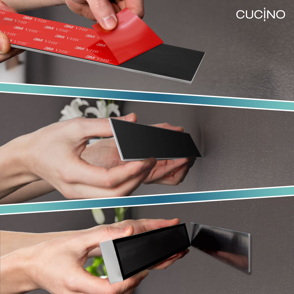 Cucino extra-strong magnet holds heavy knives securely on a kitchen wall
