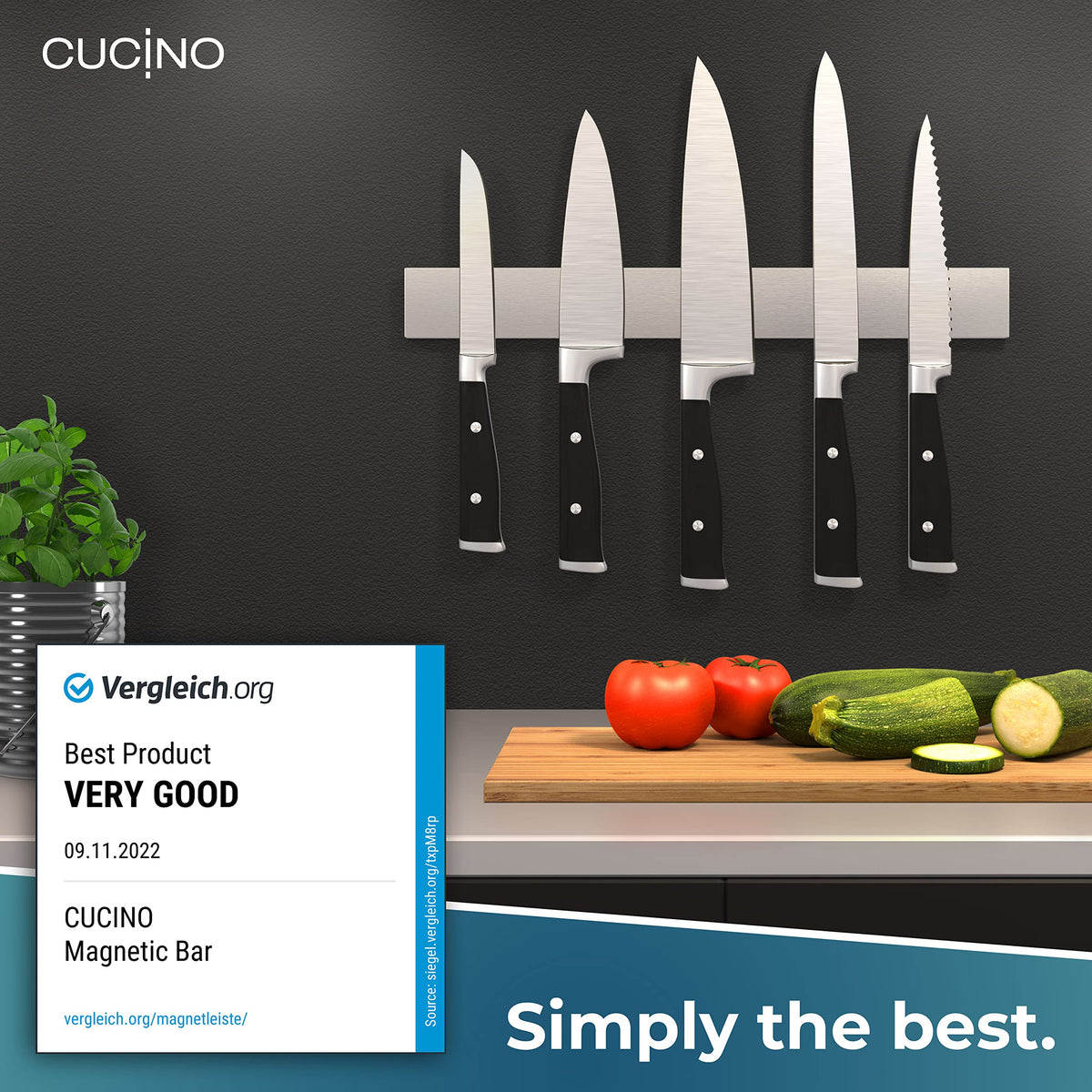 Cucino no-drill installation knife strip with adhesive tape for easy wall mounting