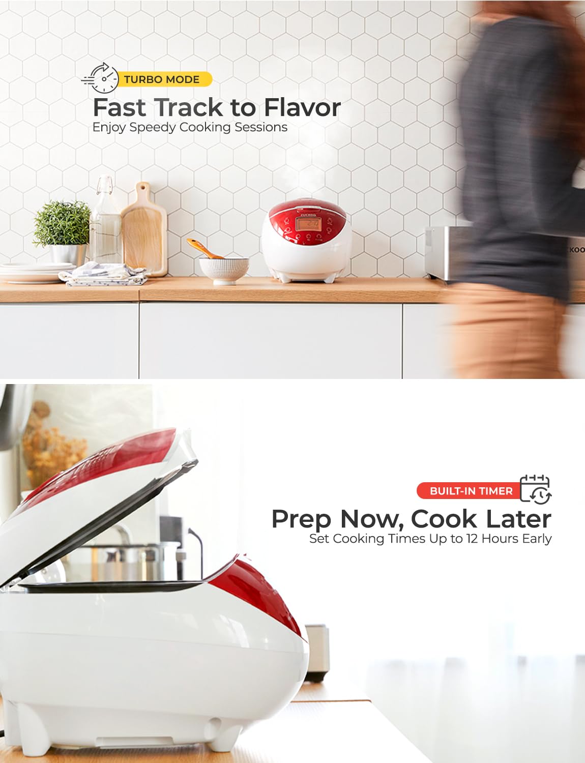 CUCKOO CR-0655F in use steaming rice and vegetables