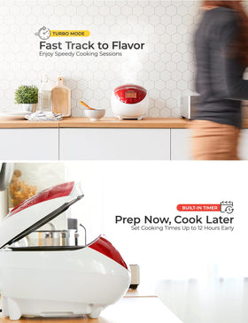 CUCKOO CR-0655F in use steaming rice and vegetables