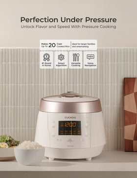 CUCKOO CRP-P1009SW digital display highlights 13 menu options for versatile cooking.