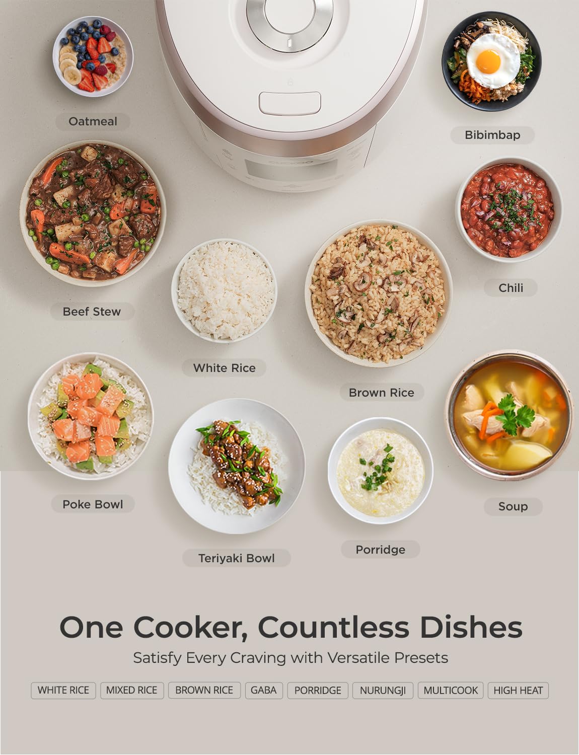 CUCKOO CRP-P1009SW nonstick inner pot ensures easy release and cleanup.