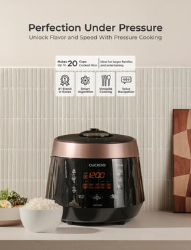 CUCKOO high pressure rice cooker showing 20-cup cooked output
