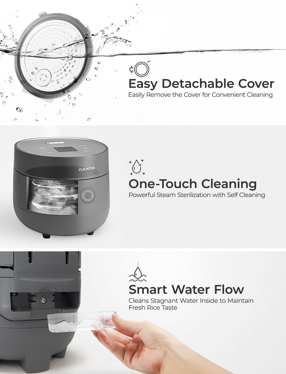 CUCKOO Micom rice cooker auto-clean feature simplifies maintenance between uses.