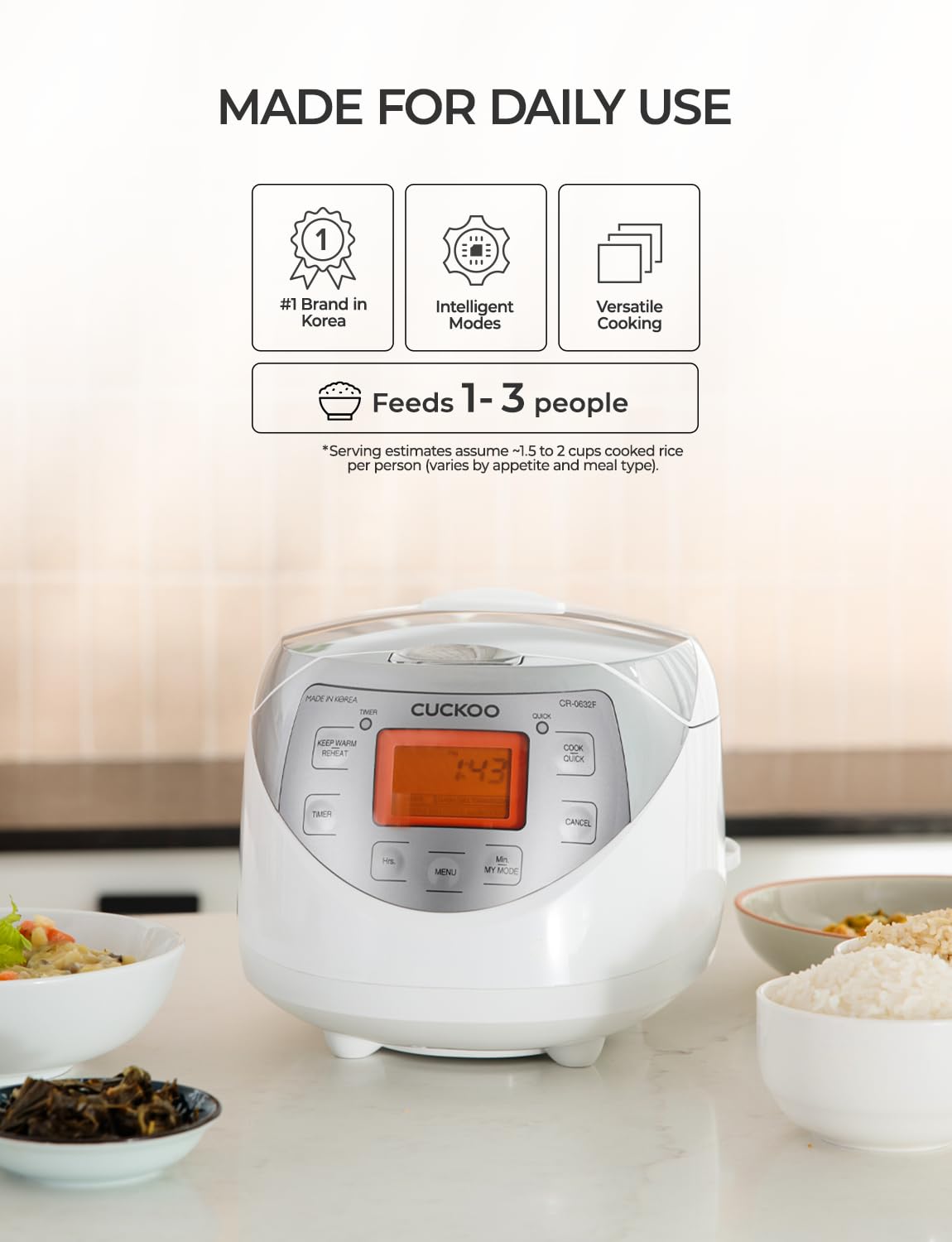 CUCKOO Micom control panel with LCD display enables precise settings.