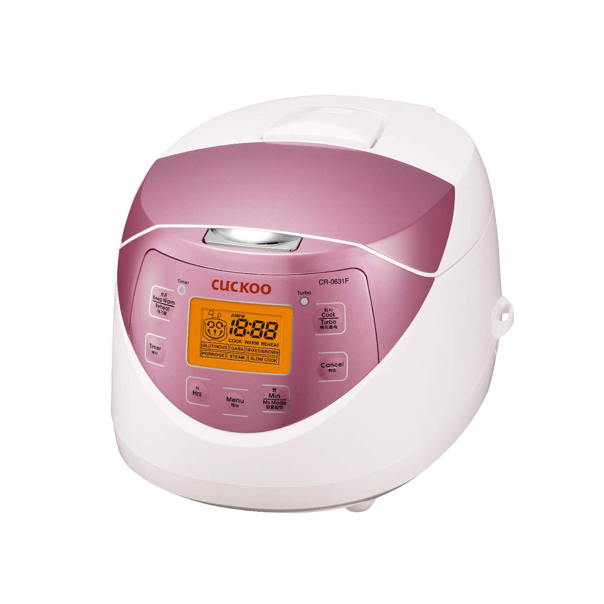 CUCKOO Micom pink lid with detachable inner lid for easy cleaning and maintenance.
