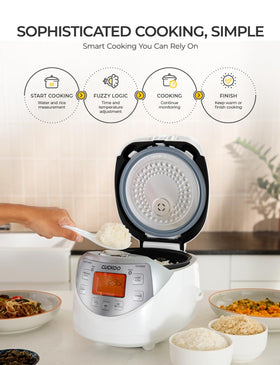 CUCKOO Micom detachable inner lid for easy cleaning after cooking.