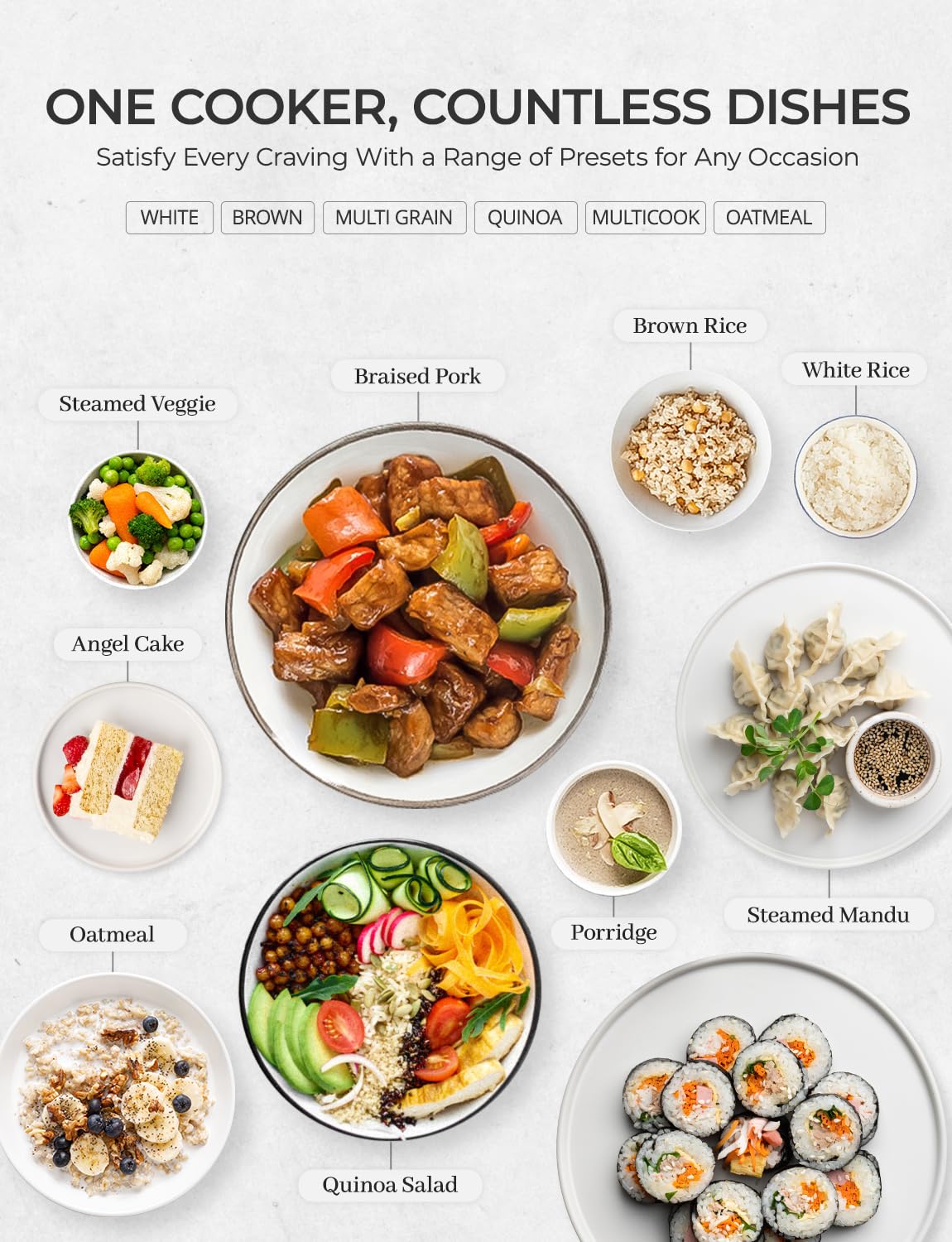 CUCKOO Micom fuzzy-logic system ensures even cooking.