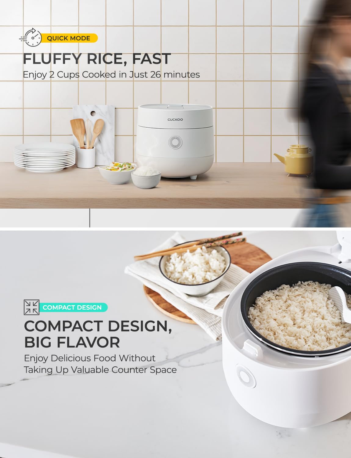 CUCKOO Micom white rice mode supports quick meals.