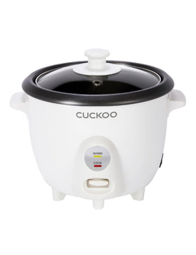 CUCKOO One Touch Rice Cooker front view, compact design perfect for small kitchens.