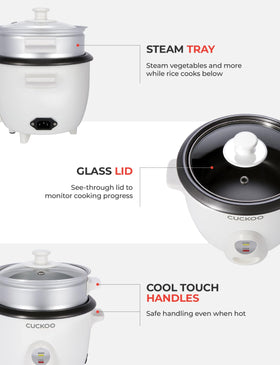 CUCKOO One Touch Rice Cooker meal-prep setup supports versatile one-pot cooking.