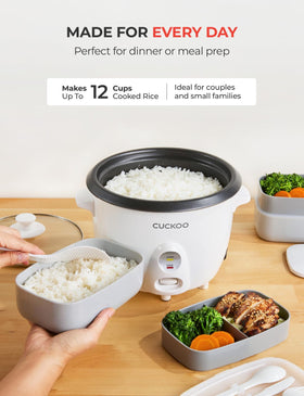 CUCKOO cooker demonstrates rice cooking for fluffy results.