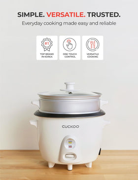 CUCKOO Rice Cooker with steam tray enables convenient one-pot meals.