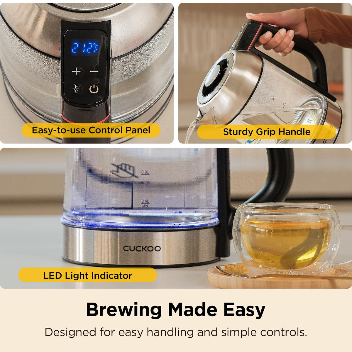 CUCKOO kettle showing multi-temperature control for precise heat