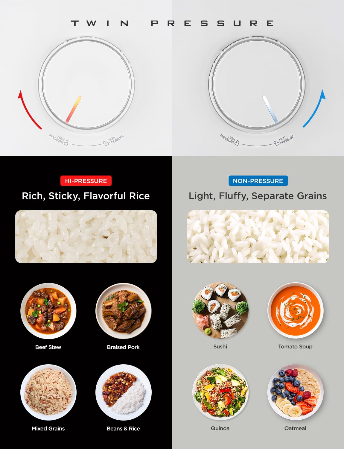 CUCKOO Twin Pressure Rice Cooker offers 16 menu options for versatile cooking